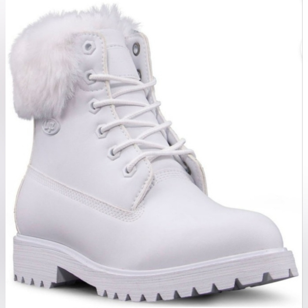 LUGZ "Hudson" Women's White Fur Trimmed Combat Boots Size 9  BRAND NEW I